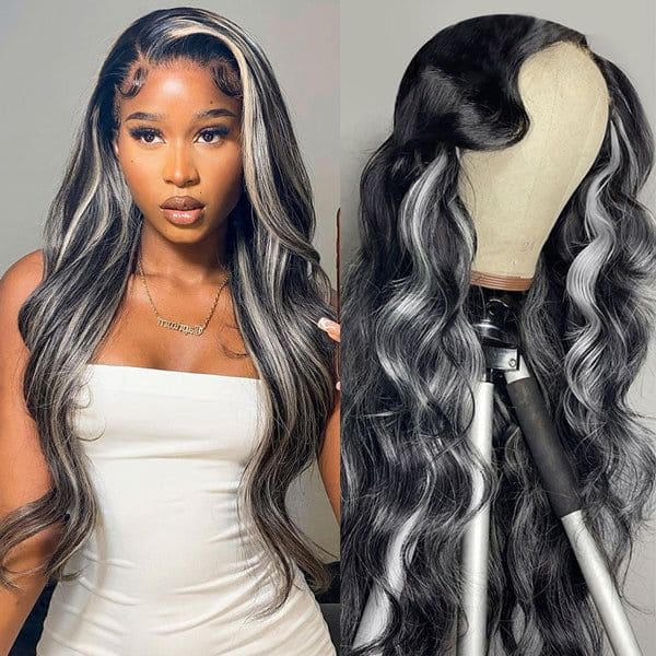 Body Wave Virgin Hair Lace Wig 200% Density 1B/Grey