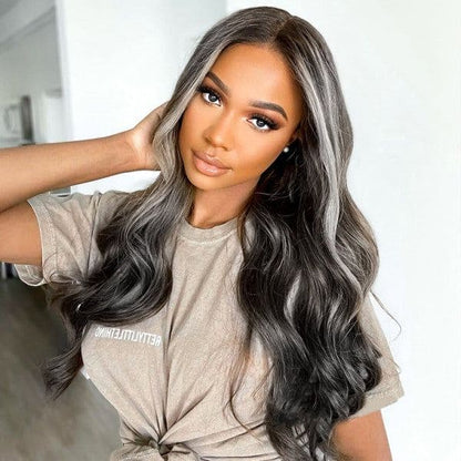 Body Wave Virgin Hair Lace Wig 200% Density 1B/Grey